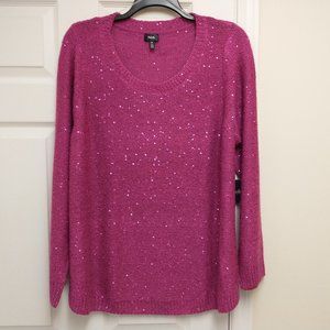 NWT  Rafaella Women's Magenta Shimmery Sequined Long Sleeve Sweater   SIZE 3X